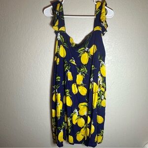 DAVI & DANI Lemon Print Mini Dress - Navy and Yellow